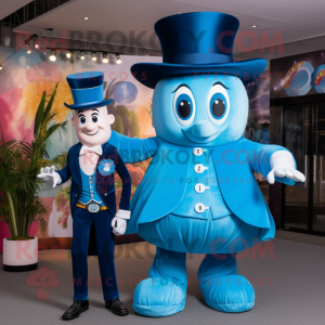 Cyan Ring Master mascot costume character dressed with a Boyfriend Jeans and Brooches