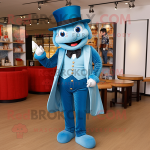 Cyan Ring Master mascot costume character dressed with a Boyfriend Jeans and Brooches