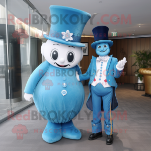 Cyan Ring Master mascot costume character dressed with a Boyfriend Jeans and Brooches