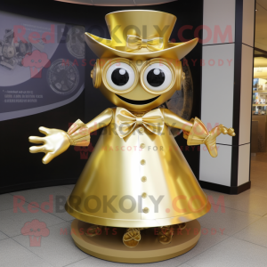 Gold Gyro mascot costume character dressed with a A-Line Skirt and Bow ties
