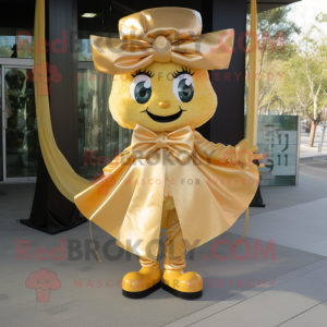 Gold Gyro mascot costume character dressed with a A-Line Skirt and Bow ties