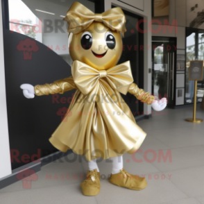 Gold Gyro mascot costume character dressed with a A-Line Skirt and Bow ties
