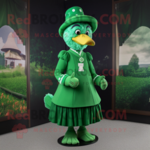 Forest Green Hens mascot costume character dressed with a Dress and Caps