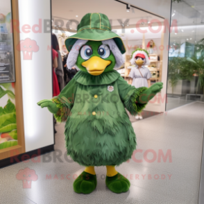 Forest Green Hens mascot costume character dressed with a Dress and Caps