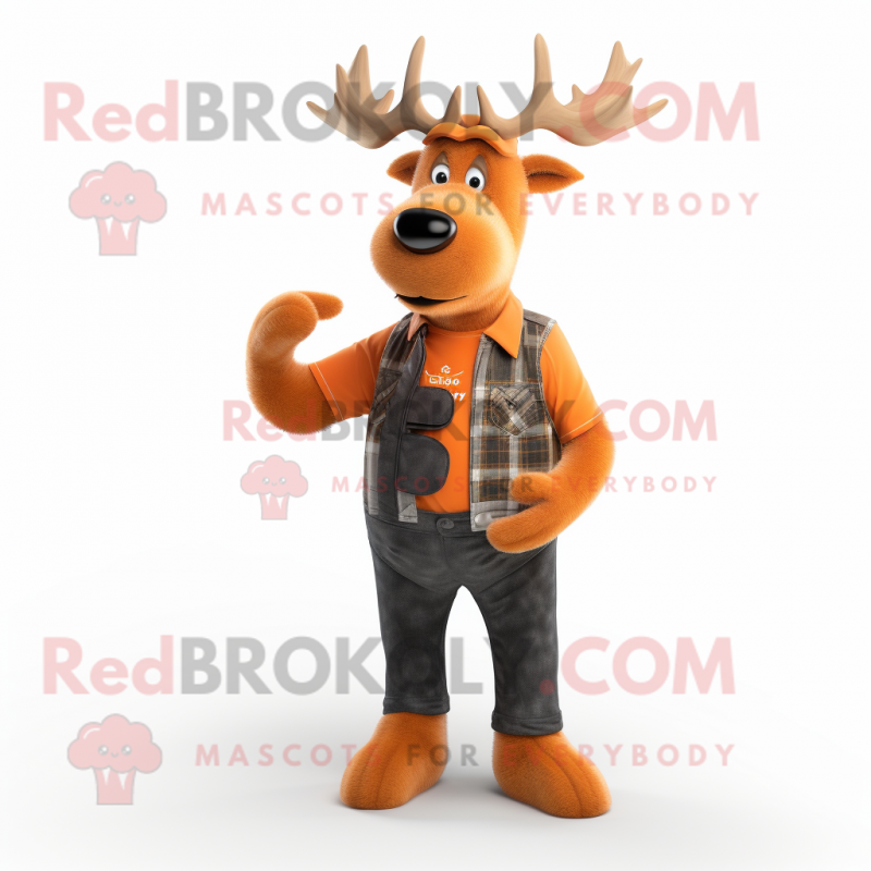 Orange Irish Elk mascot costume character dressed with a Jeans and Gloves