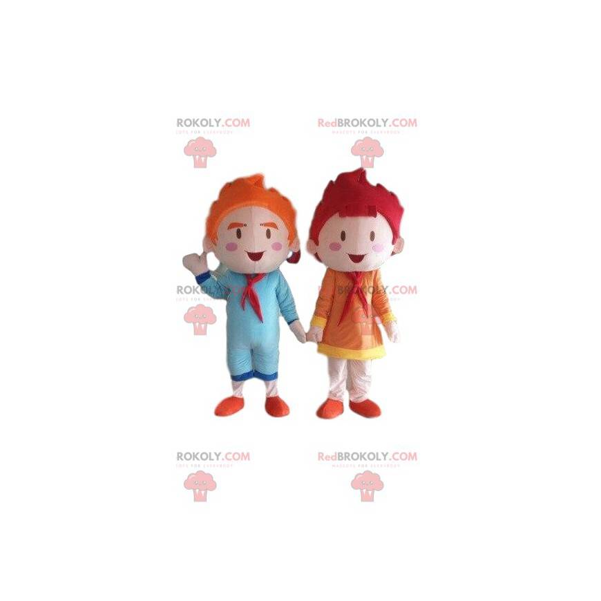 2 maskoter av barn, dukker, en gutt og en jente - Redbrokoly.com