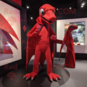 Röd Dimorphodon maskot...