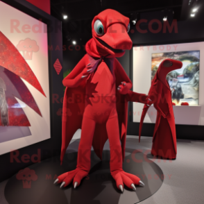 Red Dimorphodon mascot costume character dressed with a Jumpsuit and Shawls