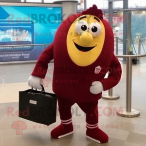 Maroon Fish And Chips mascot costume character dressed with a Trousers and Handbags