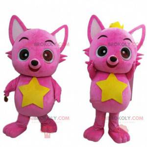 2 mascotes de gatos rosa, 2 gatos, 2 raposas coloridas -