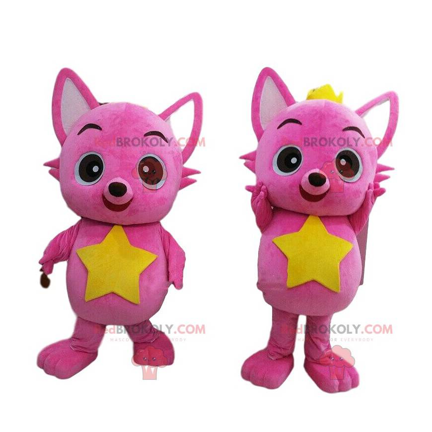 2 mascotes de gatos rosa, 2 gatos, 2 raposas coloridas -