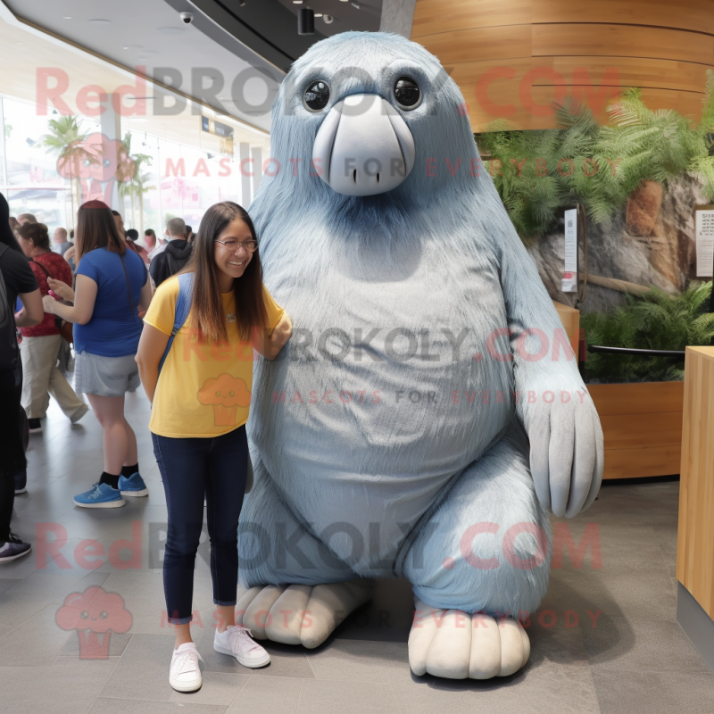 Silver Walrus mascot costume character dressed with a Mom Jeans and Watches Silver Walrus mascot costume character dressed with a Mom Jeans and Watches