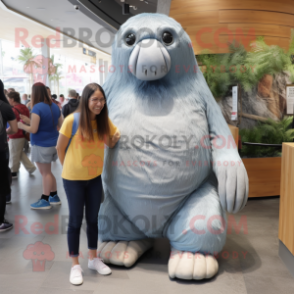 Silver Walrus mascot costume character dressed with a Mom Jeans and Watches