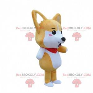 Mascotte de chien marron et blanc, costume de renard -
