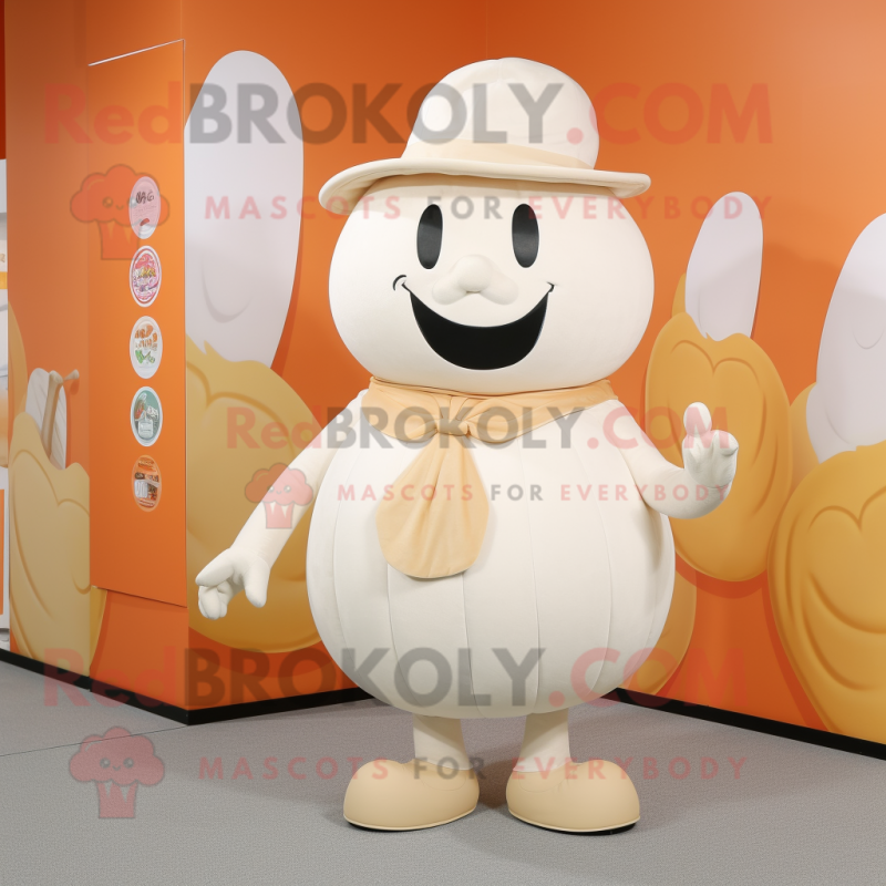 Cream Pumpkin mascot costume character dressed with a Leggings and Hats