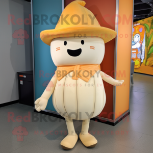 Cream Pumpkin mascot costume character dressed with a Leggings and Hats