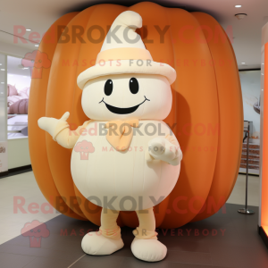 Cream Pumpkin mascot costume character dressed with a Leggings and Hats
