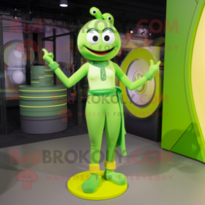 Lime Green Bracelet mascot costume character dressed with a Yoga Pants and Coin purses