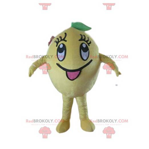 Yellow lemon mascot, citrus costume, fruit disguise -