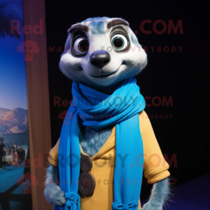 Blue Meerkat mascot costume character dressed with a Vest and Scarf clips
