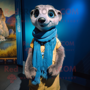 Blue Meerkat mascot costume character dressed with a Vest and Scarf clips
