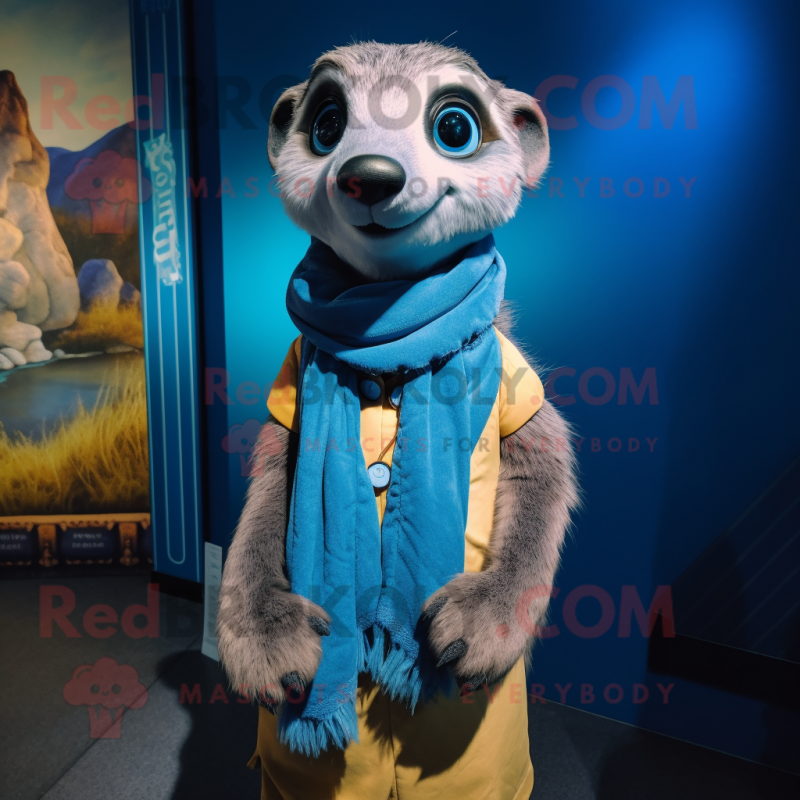 Blue Meerkat mascot costume character dressed with a Vest and Scarf clips Blue Meerkat mascot costume character dressed with a Vest and Scarf clips