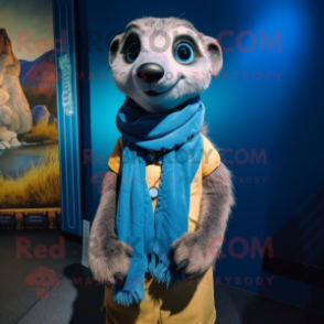 Blue Meerkat mascot costume character dressed with a Vest and Scarf clips