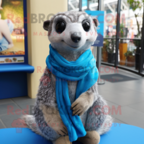 Blue Meerkat mascot costume character dressed with a Vest and Scarf clips