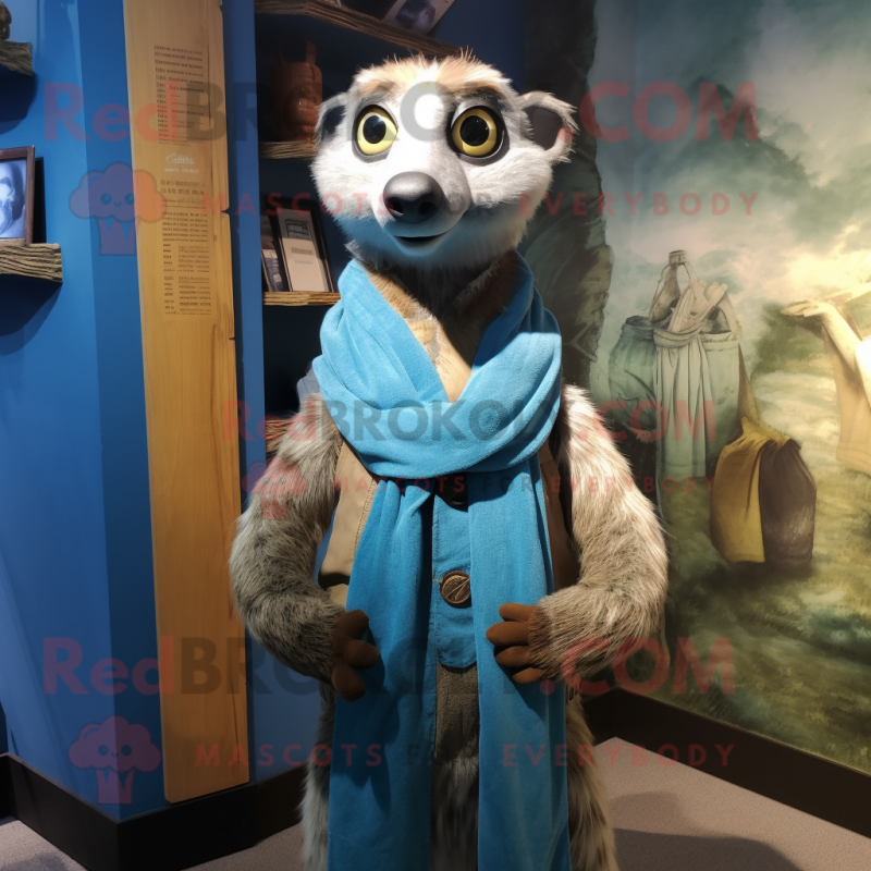 Blue Meerkat mascot costume character dressed with a Vest and Scarf clips