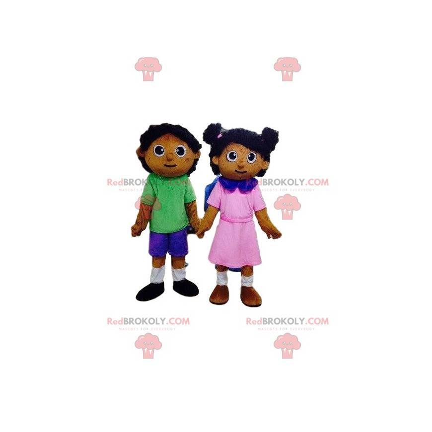 2 mascotes de crianças, bonecos, um menino e uma menina - 2 mascotes de crianças, bonecos, um menino e uma menina -