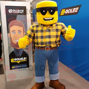 Yellow Gi Joe mascot costume character dressed with a Flannel Shirt and Ties