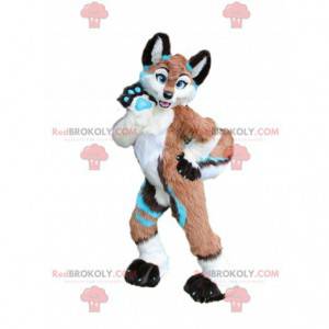Fox mascotte met kleurrijke vacht, hondenkostuum, husky -