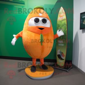 Orange Melon mascot costume character dressed with a Board Shorts and Watches