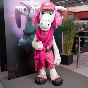 Pink Boer Goat mascot costume character dressed with a Flare Jeans and Scarves