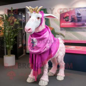 Pink Boer Goat mascot costume character dressed with a Flare Jeans and Scarves