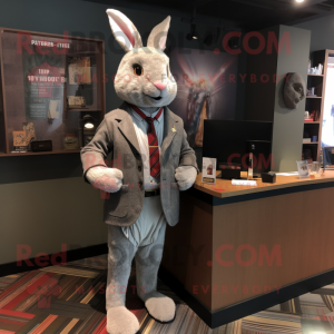 Gray Wild Rabbit mascot costume character dressed with a Blazer and Scarves