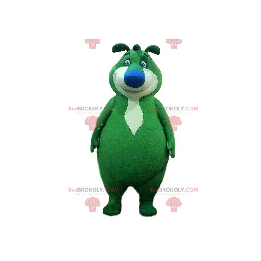 Grön björnmaskot, grön nallebjörndräkt, grönt monster -