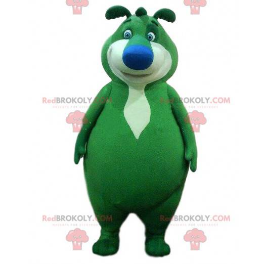 Grön björnmaskot, grön nallebjörndräkt, grönt monster -