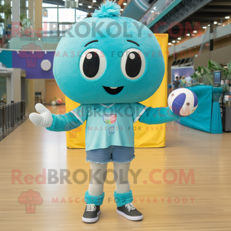Turquoise Volleyball Ball mascot costume character dressed with a Mom Jeans and Anklets Turquoise Volleyball Ball mascot costume character dressed with a Mom Jeans and Anklets
