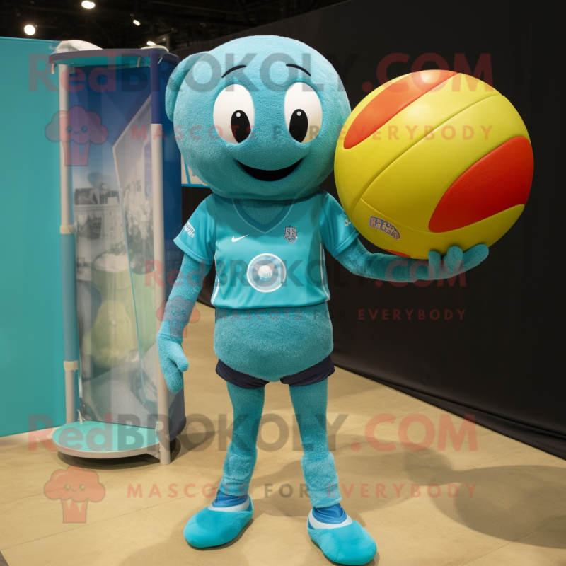 Turquoise Volleyball Ball mascot costume character dressed with a Mom Jeans and Anklets Turquoise Volleyball Ball mascot costume character dressed with a Mom Jeans and Anklets