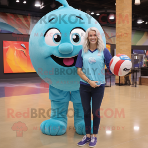 Turquoise Volleyball Ball mascot costume character dressed with a Mom Jeans and Anklets