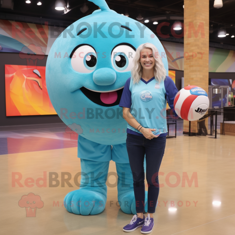 Turquoise Volleyball Ball mascot costume character dressed with a Mom Jeans and Anklets Turquoise Volleyball Ball mascot costume character dressed with a Mom Jeans and Anklets