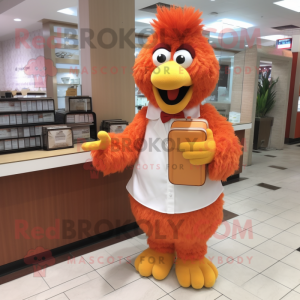 Peach Chicken Parmesan mascot costume character dressed with a Dress Shirt and Clutch bags