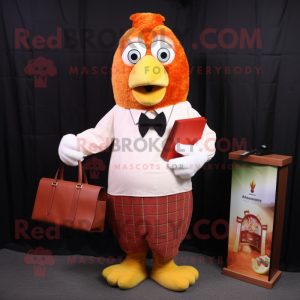 Peach Chicken Parmesan mascot costume character dressed with a Dress Shirt and Clutch bags