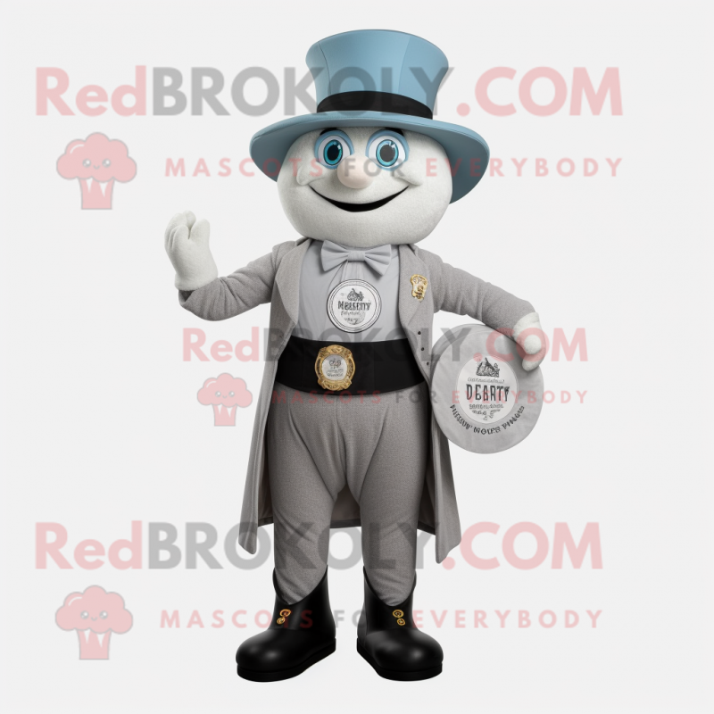 Gray Ring Master mascot costume character dressed with a Henley Shirt and Suspenders Gray Ring Master mascot costume character dressed with a Henley Shirt and Suspenders