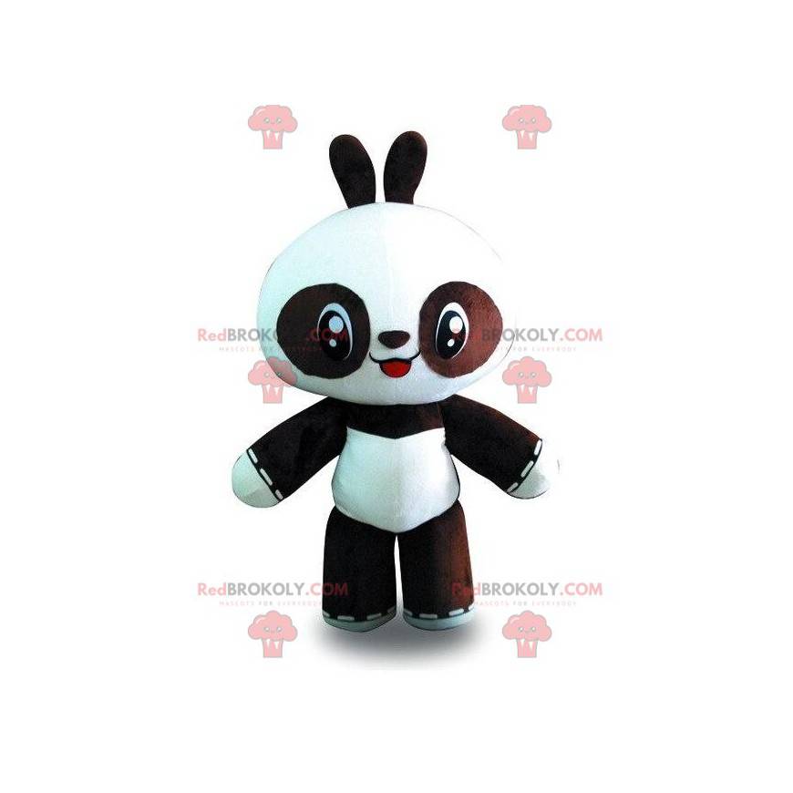 Mascote panda preto e branco, urso gigante de dois tons -
