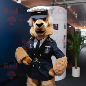 Navy Camel mascot costume character dressed with a Suit Pants and Suspenders