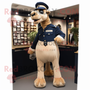 Navy Camel mascot costume character dressed with a Suit Pants and Suspenders