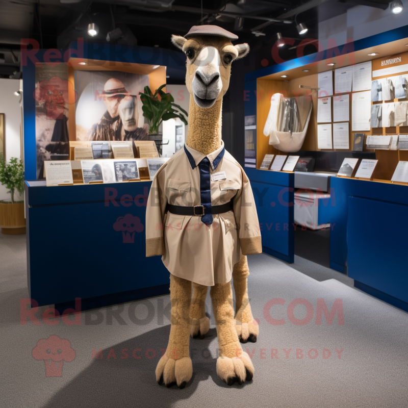 Navy Camel mascot costume character dressed with a Suit Pants and Suspenders