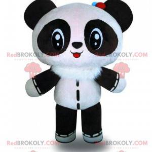 Bambola mascotte, panda bianco e nero, costume da orso -